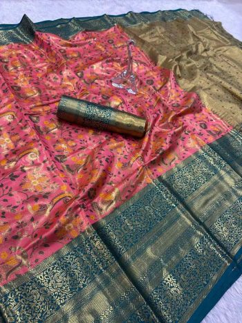 NEW ARRIVAL KANJIVARAM SILK GOLD ZARI RICH WEAVING WORK SAREE WITH UNSTITCHED BLOUSE PINK