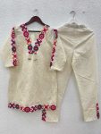 NEW ARRIVAL KHADI COTTON SCHIFLI WORK WITH THREAD WORK TOP PENT SET FESTIVAL WEAR WHOLESALE PRICE ETHNIC GARMENT (27)