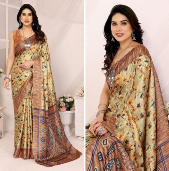 NEW ARRIVAL KHADI DIGITAL PRINTED SAREE WITH UNSTITCHED BLOUSE MINT