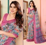 NEW ARRIVAL KHADI DIGITAL PRINTED SAREE WITH UNSTITCHED BLOUSE PINK