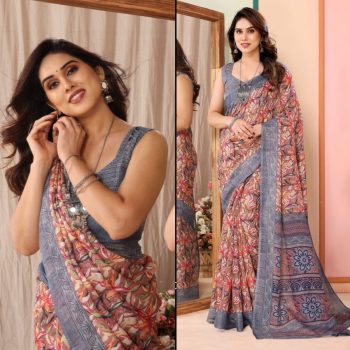 NEW ARRIVAL KHADI DIGITAL PRINTED SAREE WITH UNSTITCHED BLOUSE MULTI