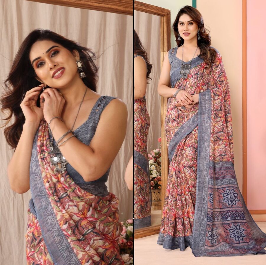 NEW ARRIVAL KHADI DIGITAL PRINTED SAREE WITH UNSTITCHED BLOUSE DAILY WEAR WHOLESALE PRICE ETHNIC GARMENT (4)