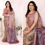 NEW ARRIVAL KHADI DIGITAL PRINTED SAREE WITH UNSTITCHED BLOUSE PEACH