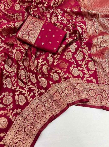 NEW ARRIVAL KHADI GEORGETTE SILK ZARI PICHWAI WOVEN WITH ZARI BUTTI WEAVING WORK SAREE WITH UNSTITCHED BLOUSE MAROON