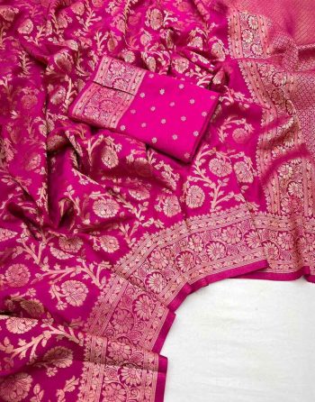 NEW ARRIVAL KHADI GEORGETTE SILK ZARI PICHWAI WOVEN WITH ZARI BUTTI WEAVING WORK SAREE WITH UNSTITCHED BLOUSE PINK