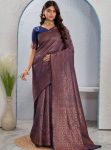 NEW ARRIVAL LICHI SILK JACQUARD WORK SAREE WITH UNSTITCHED BLOUSE NAVY BLUE