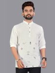 NEW ARRIVAL LINEN HAND-WOVEN MEN'S SHORT KURTA WHITE