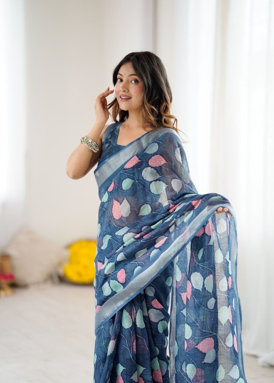 NEW ARRIVAL LINEN PATTA DIGITAL PRINTED SAREE WITH UNSTITCHED BLOUSE DAILY WEAR WHOLESALE PRICE ETHNIC GARMENT (2)
