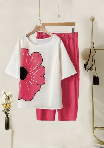 NEW ARRIVAL LYCRA DIGITAL PRINT WORK TOP PANT SET PINK