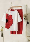 NEW ARRIVAL LYCRA DIGITAL PRINT WORK TOP PANT SET RED