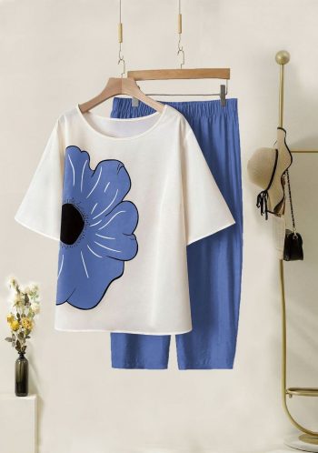 NEW ARRIVAL LYCRA DIGITAL PRINT WORK TOP PANT SET SKY