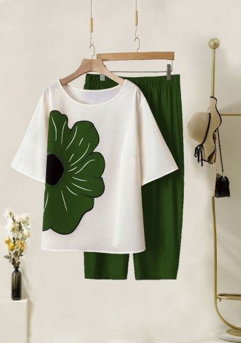 NEW ARRIVAL LYCRA DIGITAL PRINT WORK TOP PANT SET GREEN