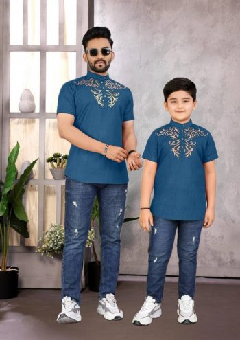 NEW ARRIVAL MAGIC COTTON FOIL PRINT WORK FATHER SON COMBO SET RAMA