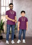 NEW ARRIVAL MAGIC COTTON FOIL PRINT WORK FATHER SON COMBO SET PURPLE