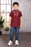 NEW ARRIVAL MAGIC COTTON FOIL PRINT WORK KID'S SHIRT MAROON