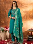 NEW ARRIVAL MARINA SILK MULTI EMBROIDERY THREAD, WITH HAND WORK TOP BOTTOM WITH DUPATTA GREEN