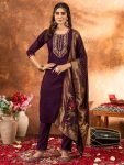NEW ARRIVAL MARINA SILK MULTI EMBROIDERY THREAD, WITH HAND WORK TOP BOTTOM WITH DUPATTA WINE