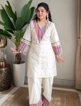 NEW ARRIVAL PURE KHADI COTTON SCHIFFLI WORK WITH THREAD WORK TOP PALAZZO SET  WHITE