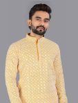 NEW ARRIVAL RAYON CHIKANKARI LUCKNOWI SCHIFLI WORK MEN’S KURTA PAYJAMA (9)