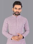 NEW ARRIVAL RAYON CHIKANKARI LUCKNOWI SCHIFLI WORK MEN’S KURTA PAYJAMA (4)