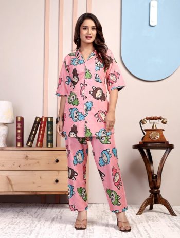 NEW ARRIVAL RAYON DIGITAL PRINT WORK CO-ORD SET BABY PINK