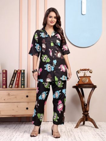 NEW ARRIVAL RAYON DIGITAL PRINT WORK CO-ORD SET BLACK