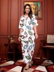 NEW ARRIVAL RAYON DIGITAL PRINT WORK CO-ORD SET WHITE