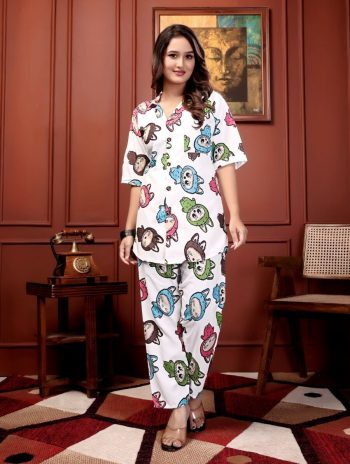 NEW ARRIVAL RAYON DIGITAL PRINT WORK CO-ORD SET WHITE