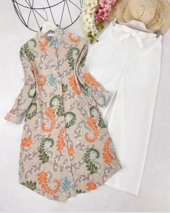 NEW ARRIVAL RAYON DIGITAL PRINT WORK KURTI WITH LYCRA PLAIN PALAZZO SET OFF WHITE