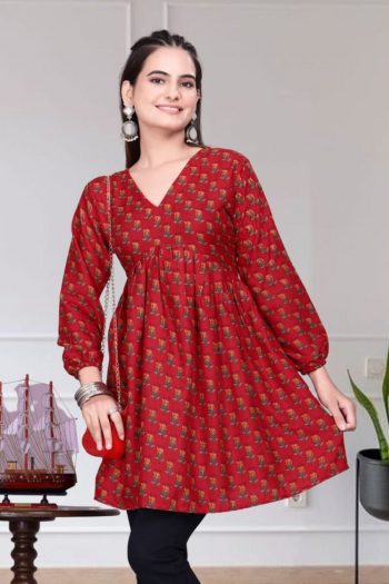 NEW ARRIVAL RAYON DIGITAL PRINT WORK ONLY TOP RED