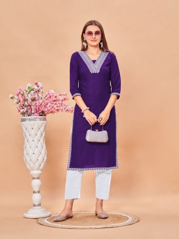 NEW ARRIVAL RAYON EMBROIDERY WORK KURTI PURPLE