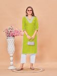 NEW ARRIVAL RAYON EMBROIDERY WORK KURTI PARROT GREEN