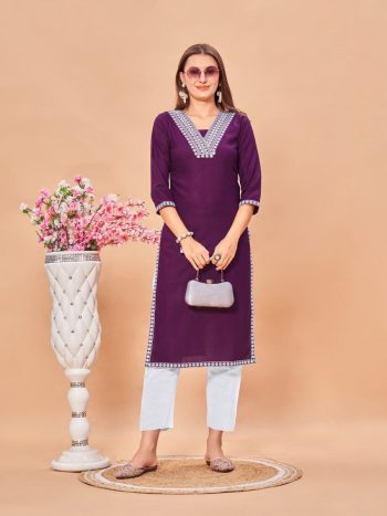 NEW ARRIVAL RAYON EMBROIDERY WORK KURTI WINE