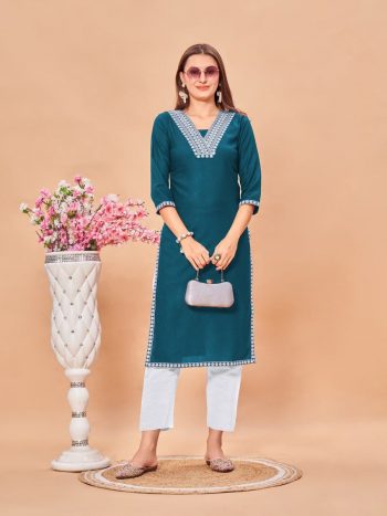 NEW ARRIVAL RAYON EMBROIDERY WORK KURTI RAMA