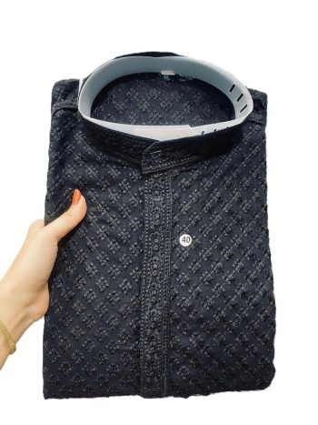 NEW ARRIVAL RAYON EMBROIDERY WORK MEN'S KURTA PAYJAMA BLACK