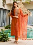 NEW ARRIVAL RAYON EMBROIDERY WORK TOP BOTTOM WITH DUPATTA ORANGE