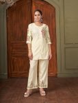 NEW ARRIVAL RAYON MULTI EMBROIDERY THREAD WORK CO-ORD SET WHITE