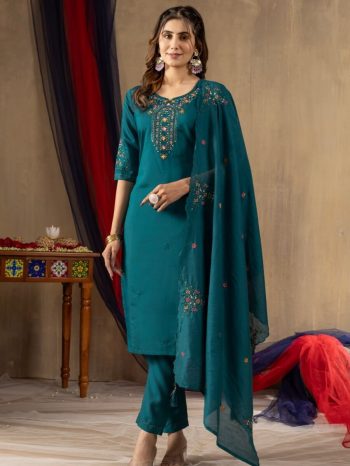 NEW ARRIVAL ROMAN SILK MULTI EMBROIDERY THREAD, WITH HAND WORK TOP BOTTOM WITH DUPATTA RAMA