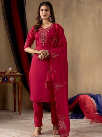 NEW ARRIVAL ROMAN SILK MULTI EMBROIDERY THREAD, WITH HAND WORK TOP BOTTOM WITH DUPATTA PINK