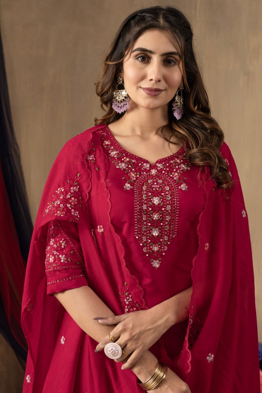 NEW ARRIVAL ROMAN SILK MULTI EMBROIDERY THREAD, WITH HAND WORK TOP BOTTOM WITH DUPATTA FESTIVAL WEAR WHOLESALE PRICE ETHNIC GARMENT (18)