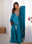 NEW ARRIVAL SHIMMER SILK EMBROIDERY WORK TOP PALAZZO WITH DUPATTA RAMA