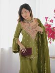 NEW ARRIVAL SHIMMER SILK EMBROIDERY WORK TOP PALAZZO WITH DUPATTA PARTY WEAR WHOLESALE PRICE ETHNIC GARMENT (6)