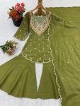NEW ARRIVAL SHIMMER SILK EMBROIDERY WORK TOP PALAZZO WITH DUPATTA PARTY WEAR WHOLESALE PRICE ETHNIC GARMENT (6)