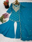 NEW ARRIVAL SHIMMER SILK EMBROIDERY WORK TOP PALAZZO WITH DUPATTA PARTY WEAR WHOLESALE PRICE ETHNIC GARMENT (4)