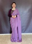 NEW ARRIVAL SILK PLAIN SAREE WITH SEQUENCE & DORI WORK UNSTITCHED BLOUSE AND KOTI LAVENDER