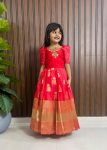 NEW ARRIVAL SILK ZARI WEAVING WORK BORDER AND HAND WORK KID’S GOWN FESTIVE WEAR WHOLESALE PRICE ETHNIC GARMENT (4)