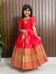 NEW ARRIVAL SILK ZARI WEAVING WORK BORDER AND HAND WORK KID'S GOWN RED