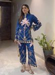 NEW ARRIVAL SLUB COTTON DIGITAL PRINT WORK CO-ORD SET BLUE