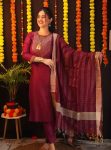 NEW ARRIVAL SOUTH COTTON THREAD EMBROIDERY WORK TOP BOTTOM WITH DUPATTA MAROON