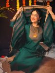 NEW ARRIVAL SOUTH COTTON THREAD EMBROIDERY WORK TOP BOTTOM WITH DUPATTA GREEN